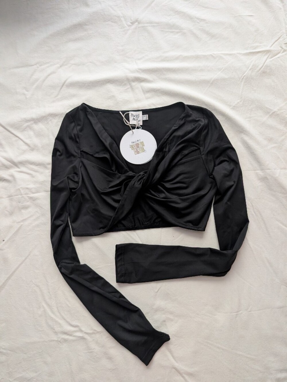 Princess Polly Black Twist-Front Long Sleeve Crop Top